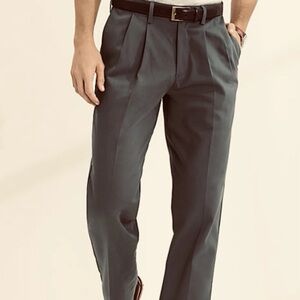 Men’s Lands End Wool Pleated Dress Pants Size 46T X 32 Dark Charcoal Gray